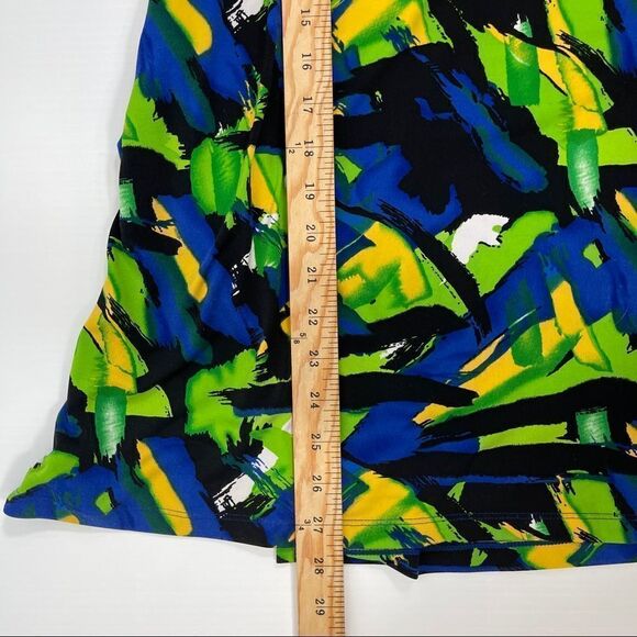 Peter Nygard Blouse Floral Blue Yellow Green V- Neck Stretchy Women's M Petite - Picture 8 of 9